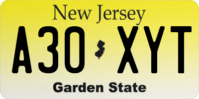 NJ license plate A30XYT
