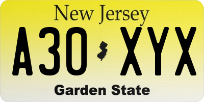 NJ license plate A30XYX