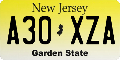 NJ license plate A30XZA