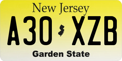 NJ license plate A30XZB