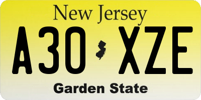 NJ license plate A30XZE