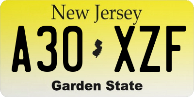 NJ license plate A30XZF