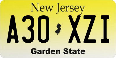 NJ license plate A30XZI