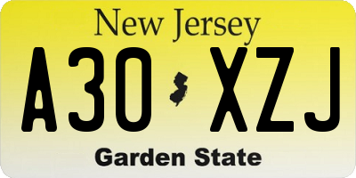 NJ license plate A30XZJ