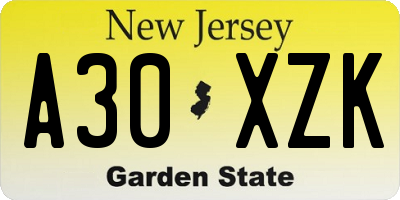 NJ license plate A30XZK
