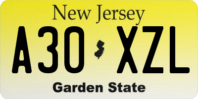 NJ license plate A30XZL