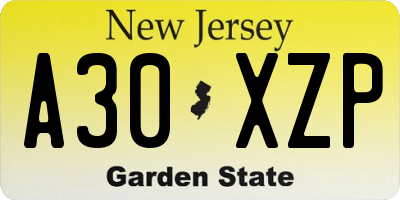 NJ license plate A30XZP
