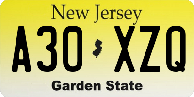 NJ license plate A30XZQ