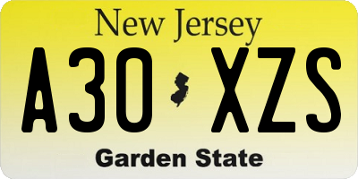 NJ license plate A30XZS