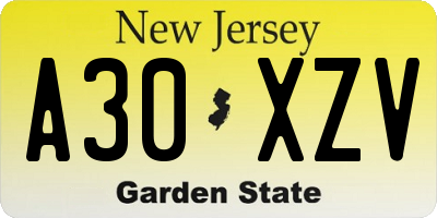 NJ license plate A30XZV