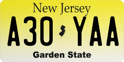 NJ license plate A30YAA
