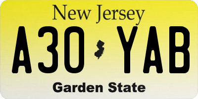NJ license plate A30YAB