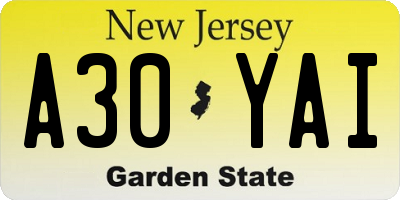 NJ license plate A30YAI