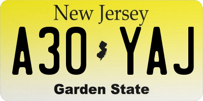 NJ license plate A30YAJ