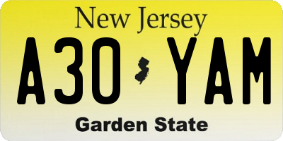 NJ license plate A30YAM