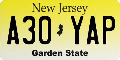 NJ license plate A30YAP
