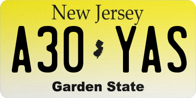 NJ license plate A30YAS