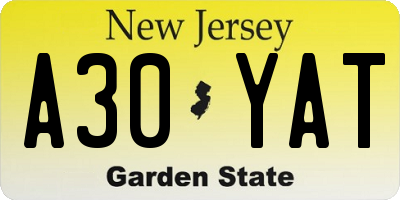 NJ license plate A30YAT