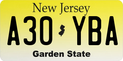 NJ license plate A30YBA