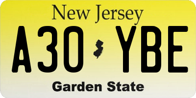 NJ license plate A30YBE