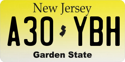 NJ license plate A30YBH