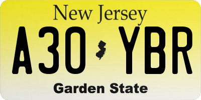 NJ license plate A30YBR