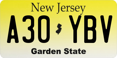 NJ license plate A30YBV
