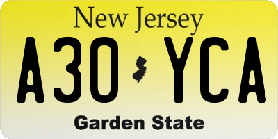 NJ license plate A30YCA