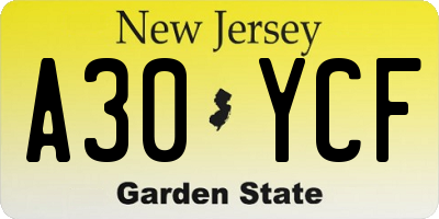 NJ license plate A30YCF