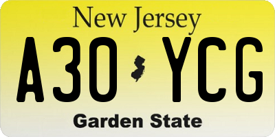 NJ license plate A30YCG