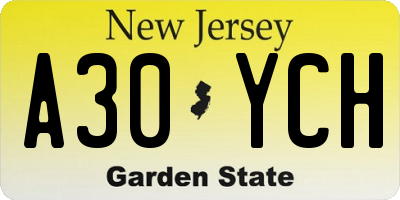 NJ license plate A30YCH