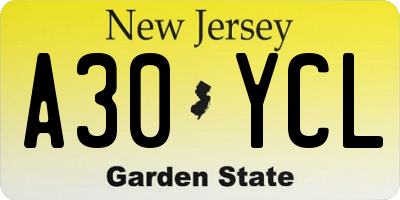 NJ license plate A30YCL