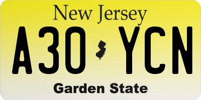 NJ license plate A30YCN