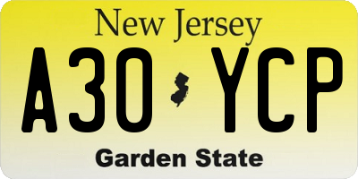 NJ license plate A30YCP