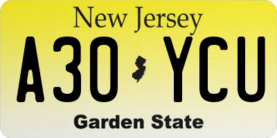 NJ license plate A30YCU