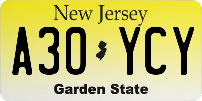 NJ license plate A30YCY