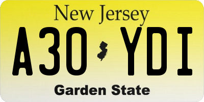 NJ license plate A30YDI