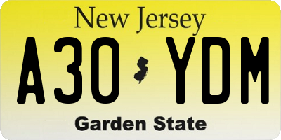 NJ license plate A30YDM