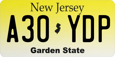 NJ license plate A30YDP
