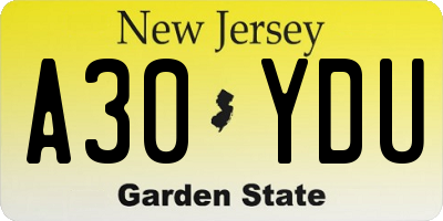 NJ license plate A30YDU