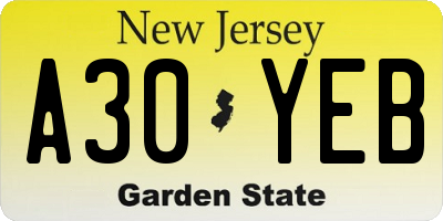 NJ license plate A30YEB