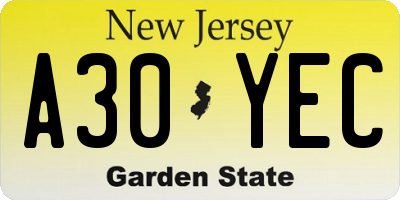NJ license plate A30YEC