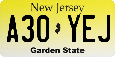 NJ license plate A30YEJ