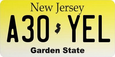NJ license plate A30YEL