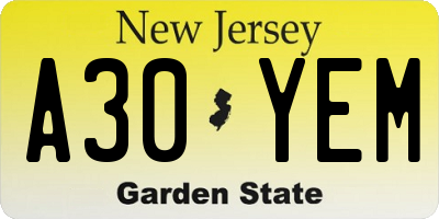 NJ license plate A30YEM
