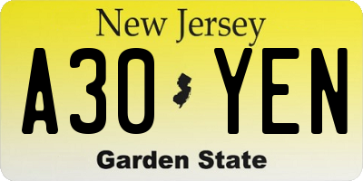 NJ license plate A30YEN