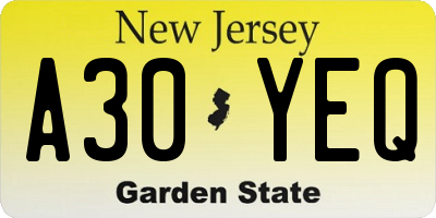 NJ license plate A30YEQ