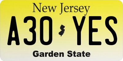 NJ license plate A30YES