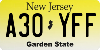 NJ license plate A30YFF