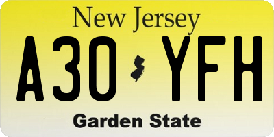 NJ license plate A30YFH
